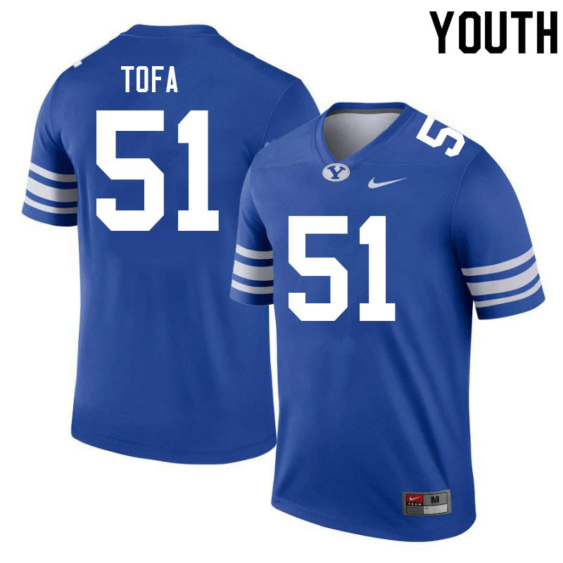 Youth #51 Alden Tofa BYU Cougars College Football Jerseys Sale-Royal - Click Image to Close
